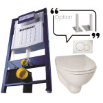 B�ti - support en applique + cuvette wc courte + abattant et plaque de commande sans jeu de pieds autoportant ...