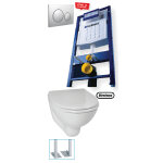 B�ti - support en applique + cuvette wc courte + abattant et plaque de commande sans jeu de pieds autoportant ...