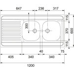 Evier inox  poser spx 2 cuves avec gouttoir 1400x600cm man 721 - 1400 - franke - 901420