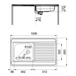 Evier monocuve inox man711 - 1000 avec gouttoir 1000x600cm  poser - franke - 013939