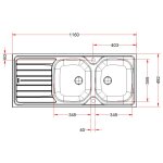 Evier renova inox  encastrer 2 cuves avec gouttoir 116x50cm - franke - 898311