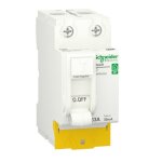 Interrupteur diffrentiel resi9 30 ma 2p peignable 2 x 63 a type a schneider electric r9pra263