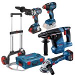 Kit 4 outils 18v (gsr110 + gdx210 + gws10 + gbh24) + 3 batteries + chargeur + coffret l - boxx + diable ...