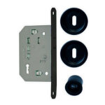 Kit porte coulissante poign�e ronde noire cl� l eurowale no014