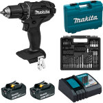 Perceuse - visseuse 18 v black avec accessoires + 2 batteries 3 ah + chargeur rapide + coffret makita ...