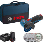 Meuleuse d'angle 12 v gws 12v - 76 professional + 2 batteries 2 ah + chargeur + sac  outil soft bag ...