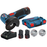 Meuleuse d'angle 12v gws 12v - 76 + 2 batteries 2ah + chargeur + coffret l - boxx - bosch - 06019f200d ...