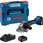 Meuleuse d'angle 18 v gws 18v - 8 professional 125 mm + 2 batteries 5 ah + chargeur rapide + coffret ...
