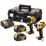 Pack de 2 outils 18v (dcd709 / dcf809) + 2 batteries 4 ah + chargeur en coffret dt70708 t - stak dewalt ...