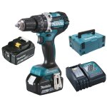 Perceuse visseuse  percussion 18v + 2 batteries 5ah + chargeur + coffret makpac - makita - dhp484rtj ...