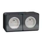 Double prise de courant 2p + t mureva styl pr�c�bl�e horizontale saillie ip55 schneider electric mur36028 ...