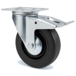 Roulette portroll et manuroll caoutchouc noir  platine pivotante + frein 200mm - guitel hervieu - 701355 ...