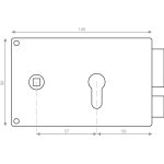 Serrure profil europen horizontale  fouillot de 7 coffre seul sans cylindre 140x88mm or droite tirant ...