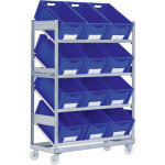 Axess industries rack mobile � tablettes inclin�es de 30 � version avec bacs