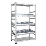 Axess industries rayonnage galvanis avec bacs modulaires module dpart long. utile 600 mm. . .