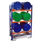 Bauer rayonnage de 4 � 6 f�ts de 200 l avec bac de r�tention acier module d�part. . .