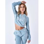 Project x paris sweat velours court  capuche signature couleur - bleu gris, taille - xs
