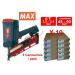 Lot cloueur gaz max gs690 ch avec 10 packs 34° 70 mm acier cranté Lot cloueur gaz max gs690 ch avec 10 packs 34° 70 mm acier cranté
