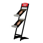 Pr�sentoir brochure - displays alu noir inclin� 2 tablettes a4