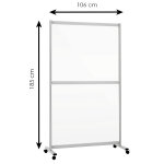 Cloison mobile plexiglass rigide cadre alu h185 x l106 cm + roulettes