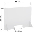 Ecran protec plexi transp h60xl90cm 2 pieds fte 15x30cm