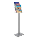 Porte - brochures et revues plexiglass - cristal sur pied gris - 3 cases a4