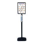 Poteau 158 cm distributeur 1 face bouteilles gel + cadre pancarte a3 portrait ou paysage noir Poteau 158 cm distributeur 1 face bouteilles gel + cadre pancarte a3 portrait ou paysage noir