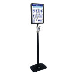 Poteau 158 cm distributeur 2 faces bouteilles gel + cadres pancartes a3 portrait ou paysage noir Poteau 158 cm distributeur 2 faces bouteilles gel + cadres pancartes a3 portrait ou paysage noir