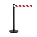 Poteau noir de guidage  enrouleur 2 mtres sangle rouge et blanche