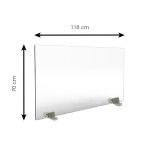 Séparateur de bureau / table 4 mm transparent h 70 x l 118 cm avec pieds métal Séparateur de bureau / table 4 mm transparent h 70 x l 118 cm avec pieds métal