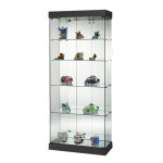 Vitrine armoire h 180 x l 80 cm socle + toit noir + 2 spots - noir mat