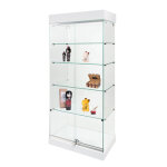 Vitrine armoire h180 x l80 cm socle + toit blanc + 2 spots - blanc mat