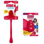 L (10 cm) kong classic + brosse de nettoyage kong, jouet pour chien