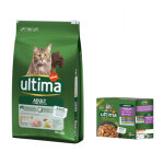 10kg adult poulet ultima croquettes pour chat + 8x85g st�rilis�, lot mixte ii (poulet, boeuf, thon, poisson ...