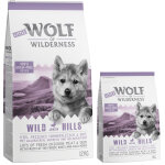 12kg junior wild hills, canard wolf of wilderness - croquettes pour chien + 2kg offerts !