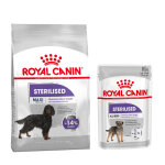 12kg maxi sterilised care nutrition royal canin croquettes pour chien + aliment humide : - 15 % !