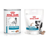 12x400g royal canin veterinary hypoallergenic en mousse - p�t�e pour chien + 3x230g friandises offertes ...