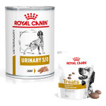 12x400g royal canin veterinary urinary s / o en mousse - p�t�e pour chien + 3x230g friandises offertes ...