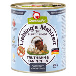 6x800g junior liebling's mahlzeit dinde, lapin, pommes de terre, panais, huile de saumon granatapet