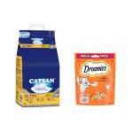 15l agglom�rante plus liti�re catsan pour chat + 180g poulet catisfactions mega pack