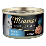 1x100g filets fins thon blanc, crevettes en gel�e miamor - nourriture pour chat