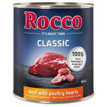 6x800g classic boeuf, coeurs de volaille rocco - nourriture pour chien
