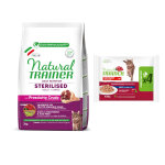 3kg sterilised jambon cru natural trainer croquettes + 4x85g boeuf natural trainer sachets pour chat