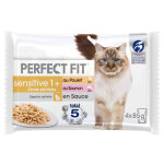 52x85g perfect fit sensitive 1 + chats st�rilis�s poulet & saumon en sauce - sachet pour chat