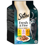 6x50g fresh & fine, poulet saumon et dinde en sauce sheba p�t�e pour chat