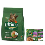 7. 5kg adult saumon ultima croquettes pour chat + 8x85g st�rilis� - lot mixte ii (poulet, boeuf, thon, ...
