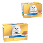96x85g les mousselines lapin, poulet, saumon, rognons - jumbopack gourmet gold p�t�e pour chat + 24x85g ...