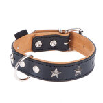 Collier en cuir heim stars, noir taille 60 tour de cou 45 - 55 cm - pour chien