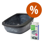 Kit de dmarrage : bac  litire gris marbr / noir + 6 sacs  litire savic jumbo bag it up