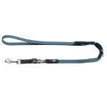 Laisse r�glable hunter wolmar - biothane / cuir, bleu fum� / noir, longueur 200cm